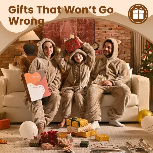 Bearhug Wearable Blanket Hoodie for Adult Soft Cozy Fleece Bear Costume Animal Onesies Pajamas Halloween Christmas Cosplay Costume for Parent M2Brown