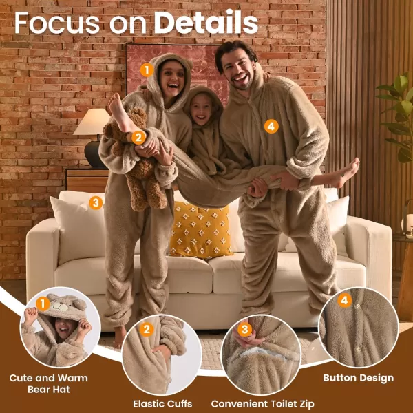 Bearhug Wearable Blanket Hoodie for Adult Soft Cozy Fleece Bear Costume Animal Onesies Pajamas Halloween Christmas Cosplay Costume for Parent M2Brown
