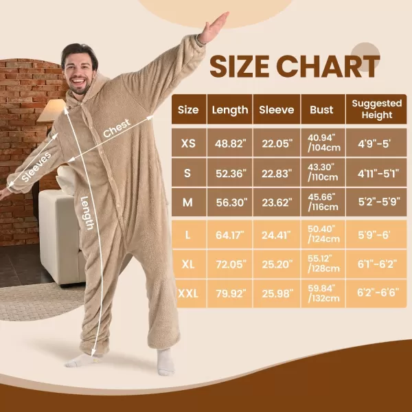 Bearhug Wearable Blanket Hoodie for Adult Soft Cozy Fleece Bear Costume Animal Onesies Pajamas Halloween Christmas Cosplay Costume for Parent M2Brown