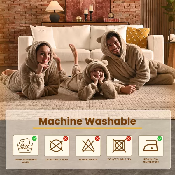 Bearhug Wearable Blanket Hoodie for Adult Soft Cozy Fleece Bear Costume Animal Onesies Pajamas Halloween Christmas Cosplay Costume for Parent M2Brown