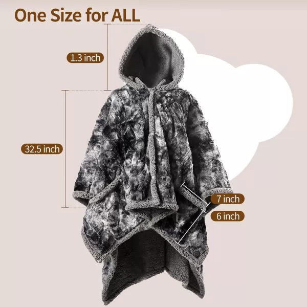 Bearhug Wearable Heated Blanket with Foot Pockets ampamp Sleeves  Faux Fur ampamp Sherpa Heated Snuggle Blanket for Bed ampamp Sofa 6 Heating Levels 4H AutoOff ETL Certified Machine Washable 50  70quot18quotMarble Black With Hoodie