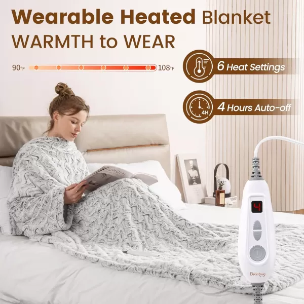 Bearhug Wearable Heated Blanket with Foot Pockets ampamp Sleeves  Faux Fur ampamp Sherpa Heated Snuggle Blanket for Bed ampamp Sofa 6 Heating Levels 4H AutoOff ETL Certified Machine Washable 50  70quot18quotDreamy Milky Way With Sleeves