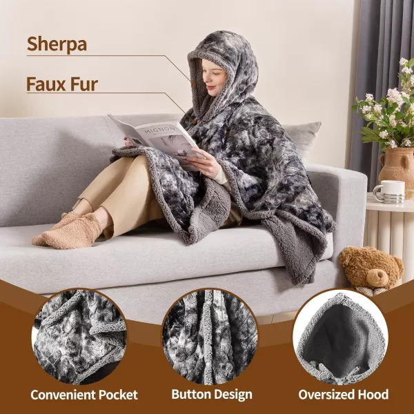 Bearhug Wearable Heated Blanket with Foot Pockets ampamp Sleeves  Faux Fur ampamp Sherpa Heated Snuggle Blanket for Bed ampamp Sofa 6 Heating Levels 4H AutoOff ETL Certified Machine Washable 50  70quot18quotMarble Black With Hoodie
