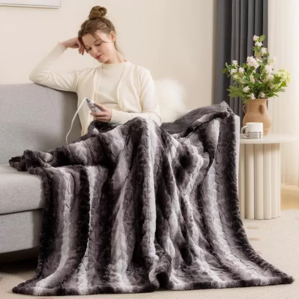 Bearhug Electric Blanket King Size 100quot x 90quot Dual Controller Heated Blanket Warm Faux Fur ampamp Soft Sherpa 10Heat Levels ampamp 112H Auto Off OverHeat Protect ETL Machine WashableWavy Grey