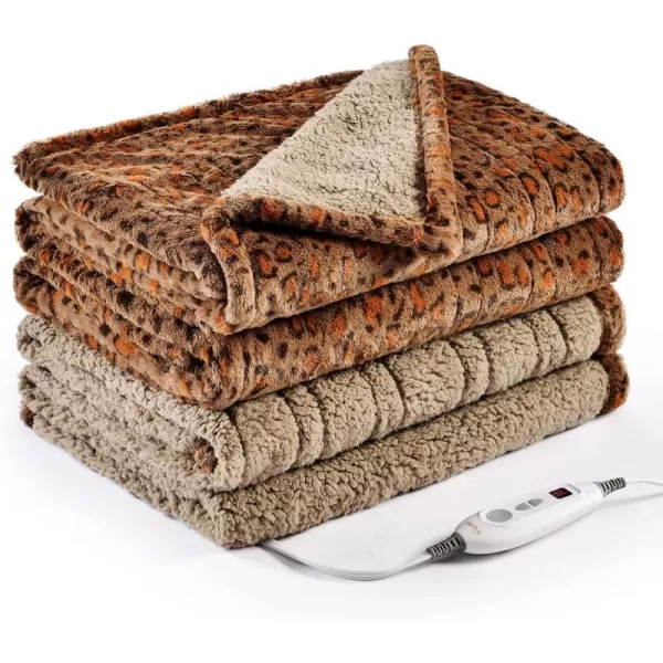 Bearhug Electric Heated Blanket Heating Blanket Throw Szie 50quot x 60quot Warm Blanket Heated Blanket Gift Reversible Faux Fur ampamp Sherpa 6 Heating Levels ampamp 4H Auto Off OverHeat Protect ETL CertificationBrown Leopard