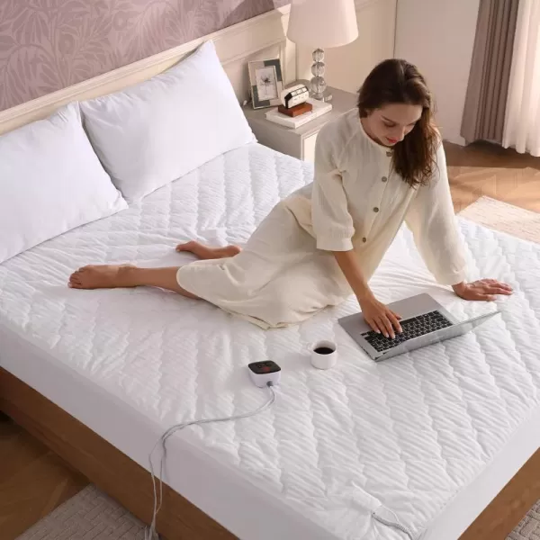 Bearhug Electric Heated Mattress Pads King Size Dual Controllers 7880 Waterproof Bed Warmer 21 Deep Pocket 10 Heat Settings 12Hour Timer Machine Washable WhiteWhite Waterproof Fabric