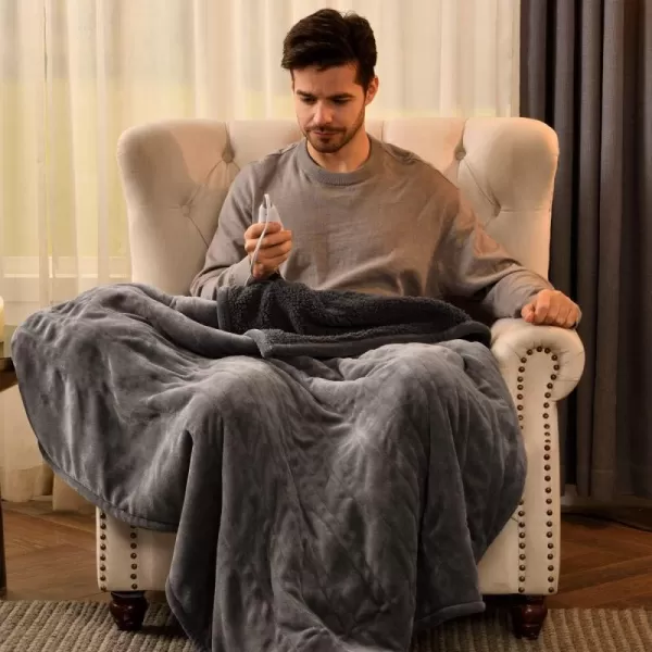 Bearhug Electric Throw Blanket 50quot x 60quot Reversible Velvet ampamp Sherpa Heated Throw 6 Heating Levels ampamp 4H Auto Off OverHeat Protect ETL Certification Machine WashableGrayvelvet  Sherpa