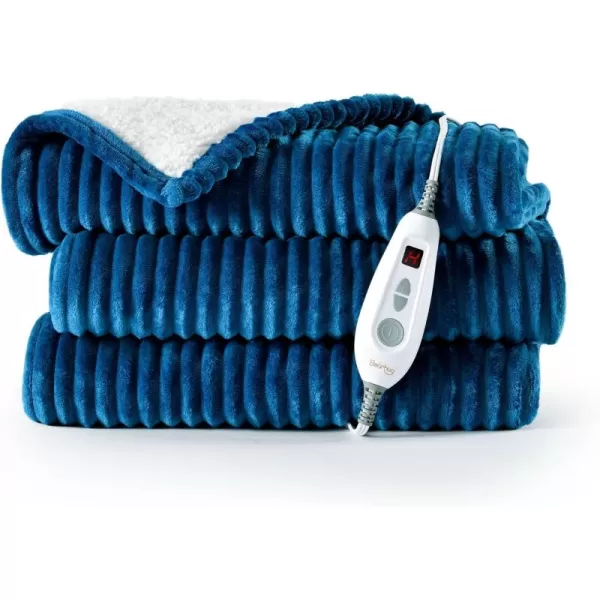 Bearhug Electric Throw Blanket 50quot x 60quot Reversible Velvet ampamp Sherpa Heated Throw 6 Heating Levels ampamp 4H Auto Off OverHeat Protect ETL Certification Machine WashableNavy Blueflannel  Sherpa