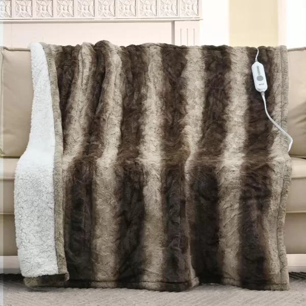 Bearhug Heated Throw Blanket 50quot60quot Electric Throw Grey Flower Patterns Faux Fur ampamp Warm Sherpa 4h AutoOff Timer ampamp 6 Heating LevelsETL Certified Machine Washable Gift BoxChocolate