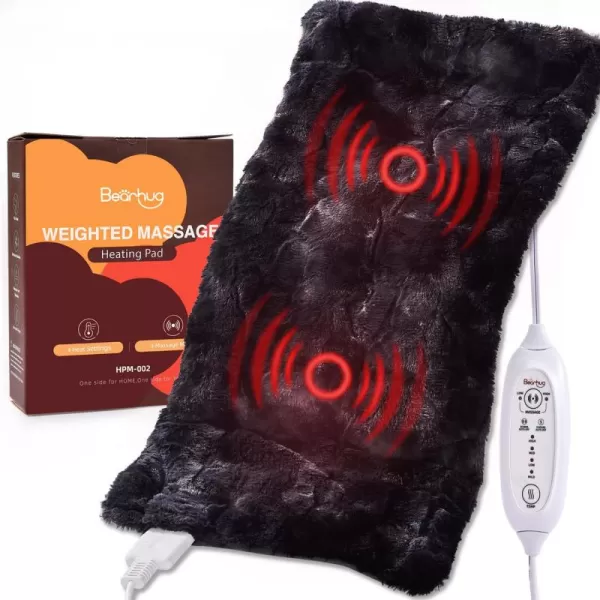 Bearhug Heating Pad with Massager 1733 Vibrating Heating Pad for Back Leg Shoulder Pain 4 Massage Modes and Heat Levels 2H Auto ShutOff Targeted Relief for Soft Faux FurMarble Black