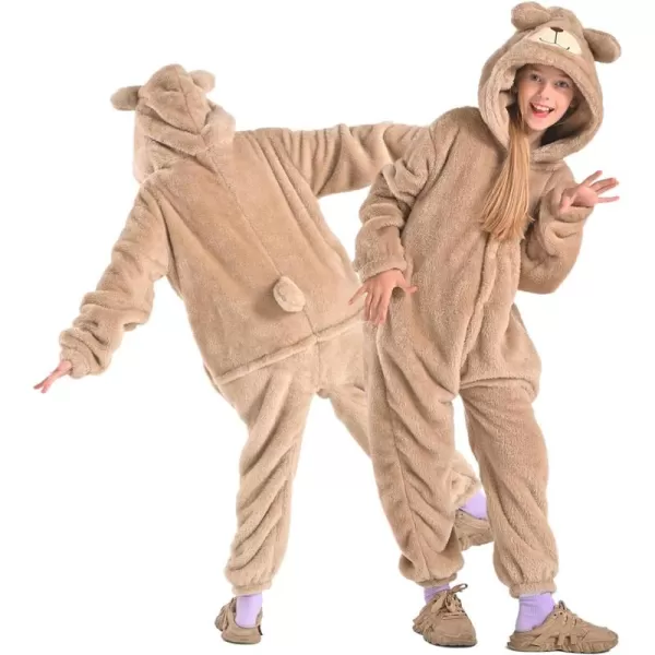 Bearhug Wearable Blanket Hoodie for Adult Soft Cozy Fleece Bear Costume Animal Onesies Pajamas Halloween Christmas Cosplay Costume for Parent M2Brown