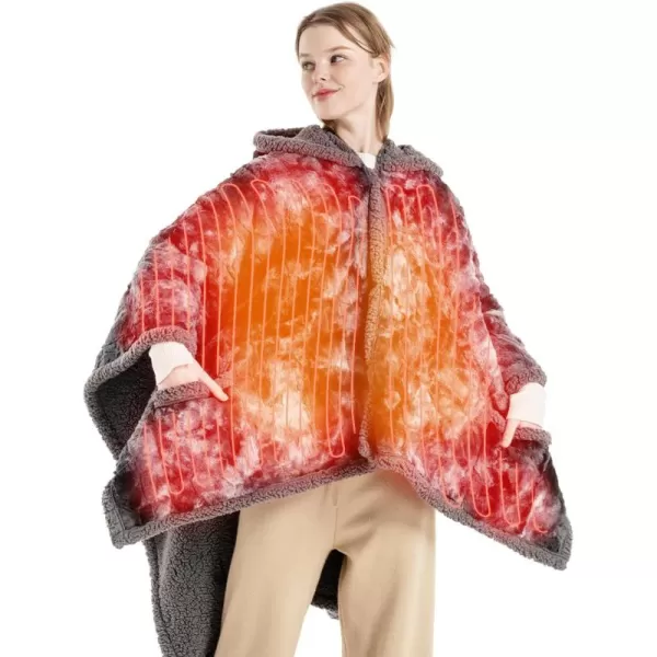 Bearhug Wearable Heated Blanket with Foot Pockets ampamp Sleeves  Faux Fur ampamp Sherpa Heated Snuggle Blanket for Bed ampamp Sofa 6 Heating Levels 4H AutoOff ETL Certified Machine Washable 50  70quot18quotMarble Black With Hoodie