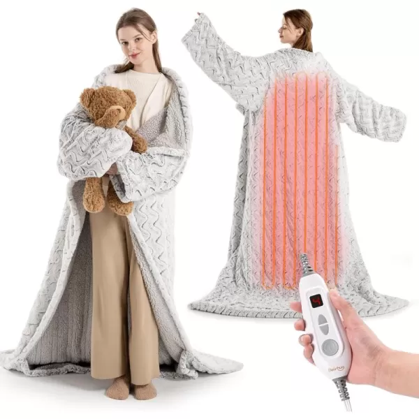 Bearhug Wearable Heated Blanket with Foot Pockets ampamp Sleeves  Faux Fur ampamp Sherpa Heated Snuggle Blanket for Bed ampamp Sofa 6 Heating Levels 4H AutoOff ETL Certified Machine Washable 50  70quot18quotDreamy Milky Way With Sleeves