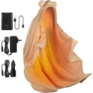 imageBearbug Cordless Heated Blanket Portable Wearable Electric Heated Blanket Shawl Hoodie Battery Operated with Power Bank Car Charger Dc Adapter 3 Heating Level Machine WashableBrown Cordless With Power Bank