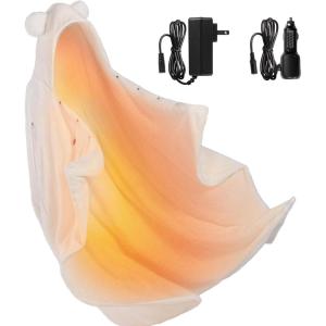 imageBearbug Cordless Heated Blanket Portable Wearable Electric Heated Blanket Shawl Hoodie Battery Operated with Power Bank Car Charger Dc Adapter 3 Heating Level Machine WashableCream Corded Plugin