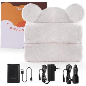 imageBearbug Cordless Heated Blanket Portable Wearable Electric Heated Blanket Shawl Hoodie Battery Operated with Power Bank Car Charger Dc Adapter 3 Heating Level Machine WashableCream Cordless With Power Bank