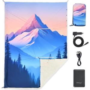 imageBearhug 50 x 70 Heated Blankets Battery Operated Cordless Wearable Heating Throw Blanket with 15000 mAh Power Bank 3 Heating Levels USB Rechargeable Waterproof for CampingCarOutdoors LakeBlue  Peak