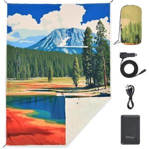 imageBearhug 50 x 70 Heated Blankets Battery Operated Cordless Wearable Heating Throw Blanket with 15000 mAh Power Bank 3 Heating Levels USB Rechargeable Waterproof for CampingCarOutdoors LakeYellow  Lake