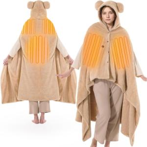 imageBearbug Cordless Heated Blanket Portable Wearable Electric Heated Blanket Shawl Hoodie Battery Operated with Car Charger DC Adapter 3 Heating Level Machine Washable 2025