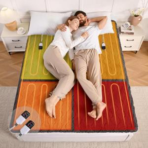 imageBearhug MultiZone Electric Heated Mattress Pad Queen Size Dual Control Bed Warmer with Memory ampamp 11 Heat Level 19H Auto Off Individual Body ampampFeet Settings Deep Pocket ETL Certified Machine WashGrey