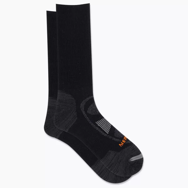 imageMerrell Mens and Womens Zoned Cushioned Wool Hiking Crew Socks1 Pair PackBreathable Arch SupportBlack
