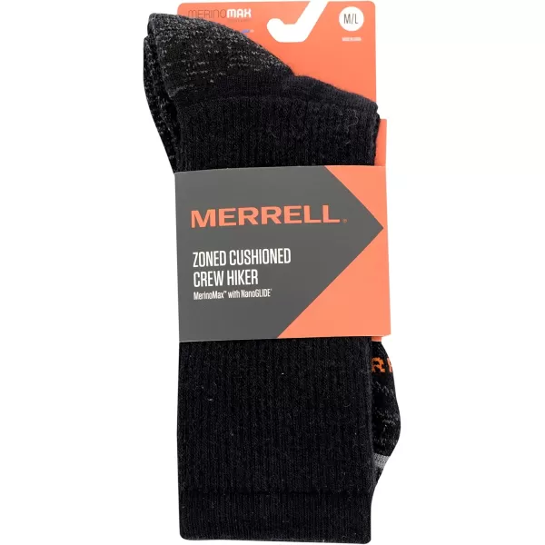 imageMerrell Mens and Womens Zoned Cushioned Wool Hiking Crew Socks1 Pair PackBreathable Arch SupportBlack