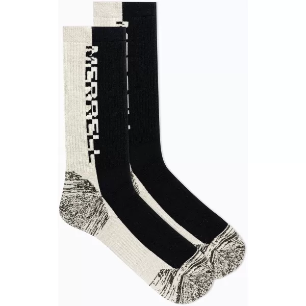 imageMerrell Mens and Womens Zoned Cushioned Wool Hiking Crew Socks1 Pair PackBreathable Arch SupportBlackWhite Logo