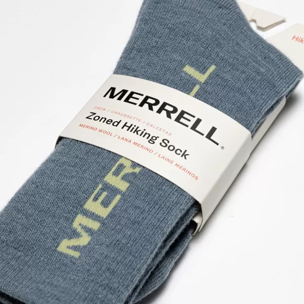 imageMerrell Mens and Womens Zoned Cushioned Wool Hiking Crew Socks1 Pair PackBreathable Arch SupportBlue Logo