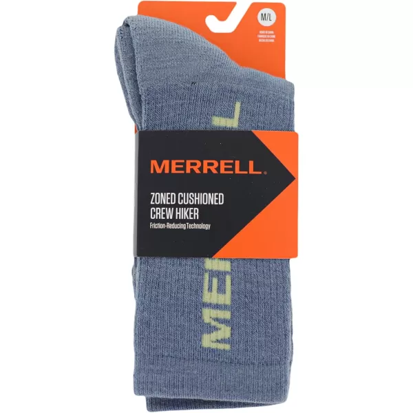 imageMerrell Mens and Womens Zoned Cushioned Wool Hiking Crew Socks1 Pair PackBreathable Arch SupportBlue Logo