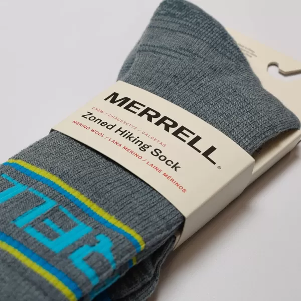 imageMerrell Mens and Womens Zoned Cushioned Wool Hiking Crew Socks1 Pair PackBreathable Arch SupportGrayBlue