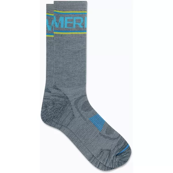 imageMerrell Mens and Womens Zoned Cushioned Wool Hiking Crew Socks1 Pair PackBreathable Arch SupportGrayBlue