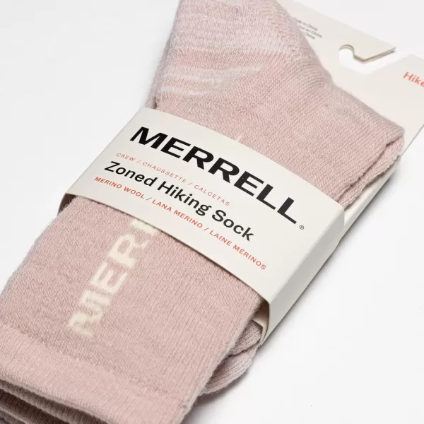 imageMerrell Mens and Womens Zoned Cushioned Wool Hiking Crew Socks1 Pair PackBreathable Arch SupportLight Pink