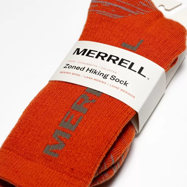 imageMerrell Mens and Womens Zoned Cushioned Wool Hiking Crew Socks1 Pair PackBreathable Arch SupportOrange