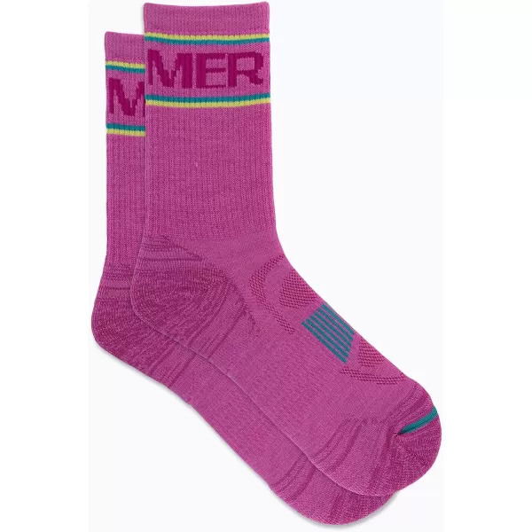 imageMerrell Mens and Womens Zoned Cushioned Wool Hiking Crew Socks1 Pair PackBreathable Arch SupportPink Stripe