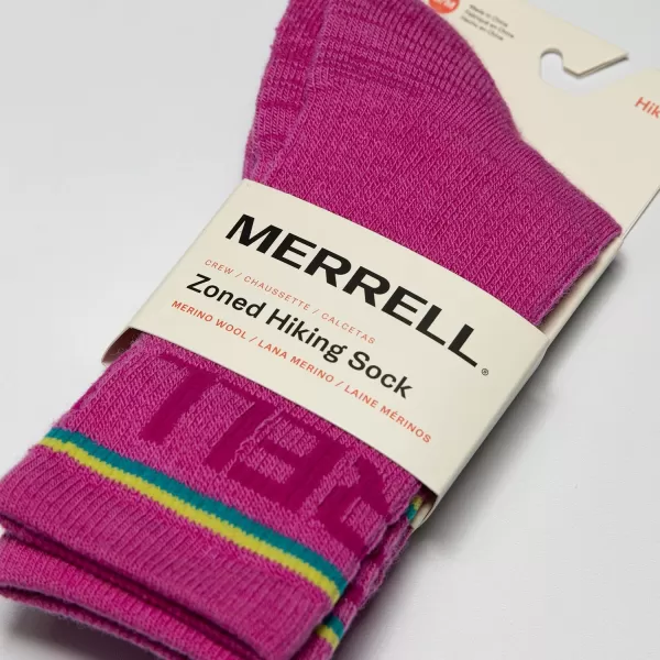 imageMerrell Mens and Womens Zoned Cushioned Wool Hiking Crew Socks1 Pair PackBreathable Arch SupportPink Stripe