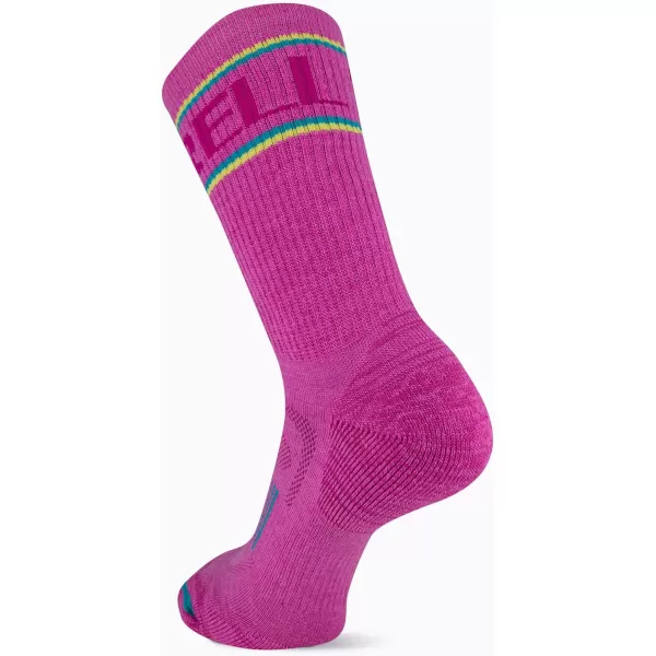imageMerrell Mens and Womens Zoned Cushioned Wool Hiking Crew Socks1 Pair PackBreathable Arch SupportPink Stripe
