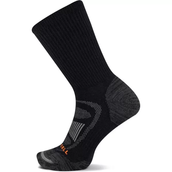 imageMerrell Mens and Womens Zoned Cushioned Wool Hiking Crew Socks1 Pair PackBreathable Arch SupportBlack