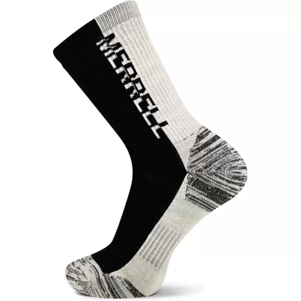 imageMerrell Mens and Womens Zoned Cushioned Wool Hiking Crew Socks1 Pair PackBreathable Arch SupportBlackWhite Logo