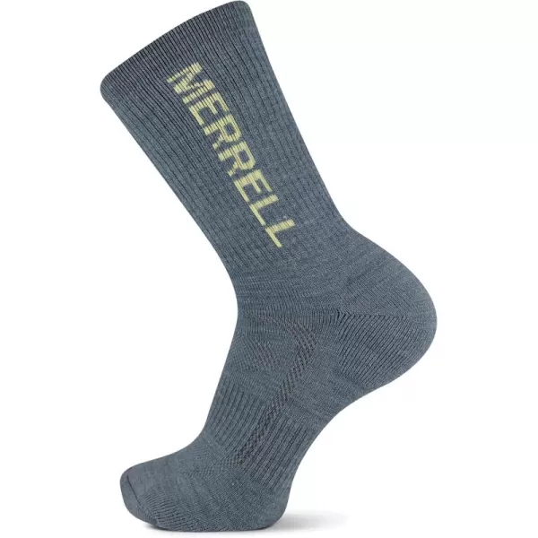 imageMerrell Mens and Womens Zoned Cushioned Wool Hiking Crew Socks1 Pair PackBreathable Arch SupportBlue Logo