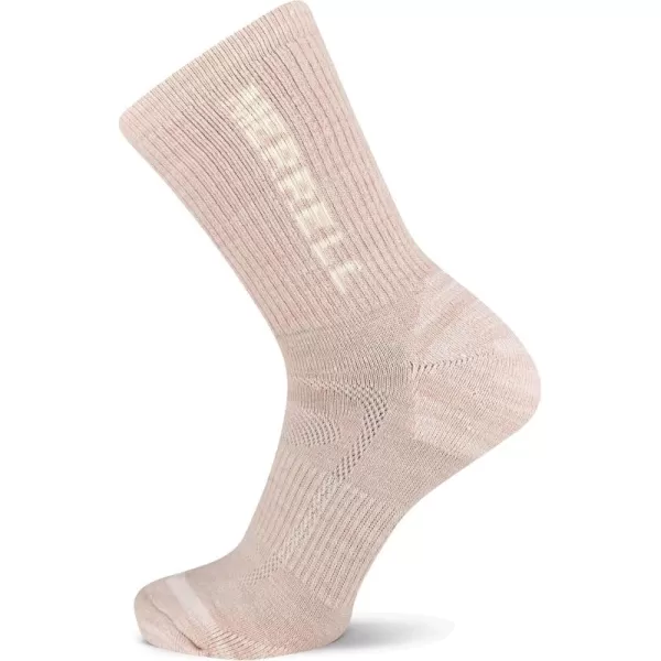 imageMerrell Mens and Womens Zoned Cushioned Wool Hiking Crew Socks1 Pair PackBreathable Arch SupportLight Pink