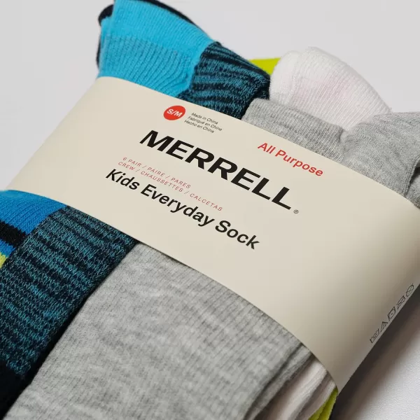 imageMerrell Kids Everyday Half Cushion Crew Socks  6 Pair Pack  Reinforced Heel and ToeBlue White Assorted