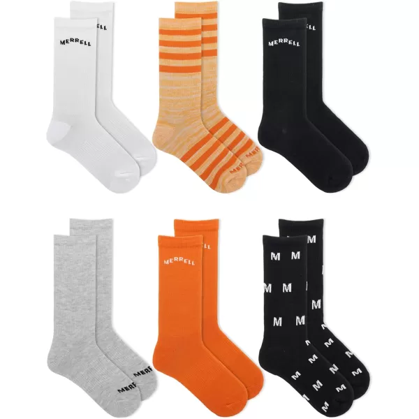imageMerrell Kids Everyday Half Cushion Crew Socks  6 Pair Pack  Reinforced Heel and ToeOrange Assorted