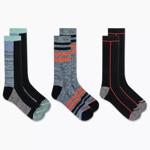 imageMerrell Mens and Womens Recycled Everyday Half Cushion Socks  3 Pairs  Breathable Hiking SocksCrew  Black Orange Assorted