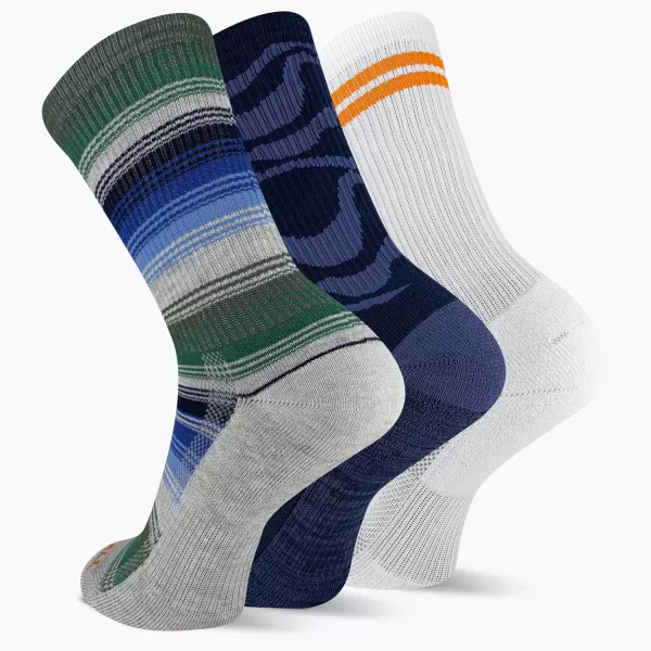 imageMerrell Mens and Womens Recycled Everyday Half Cushion Socks  3 Pairs  Breathable Hiking SocksCrew  Blue Stripe Assorted
