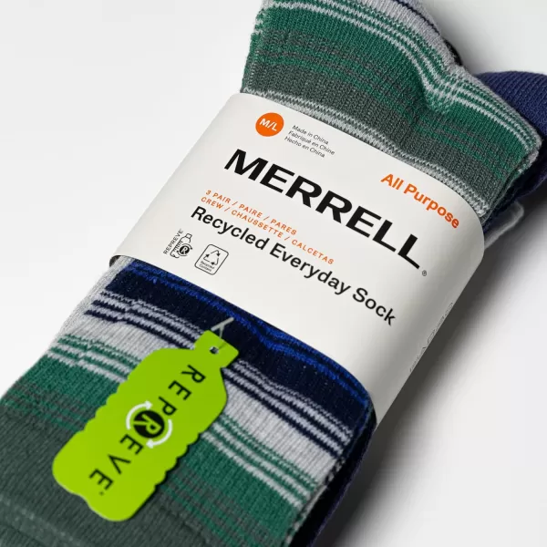 imageMerrell Mens and Womens Recycled Everyday Half Cushion Socks  3 Pairs  Breathable Hiking SocksCrew  Blue Stripe Assorted