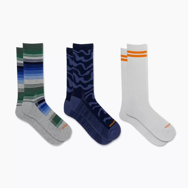 imageMerrell Mens and Womens Recycled Everyday Half Cushion Socks  3 Pairs  Breathable Hiking SocksCrew  Blue Stripe Assorted
