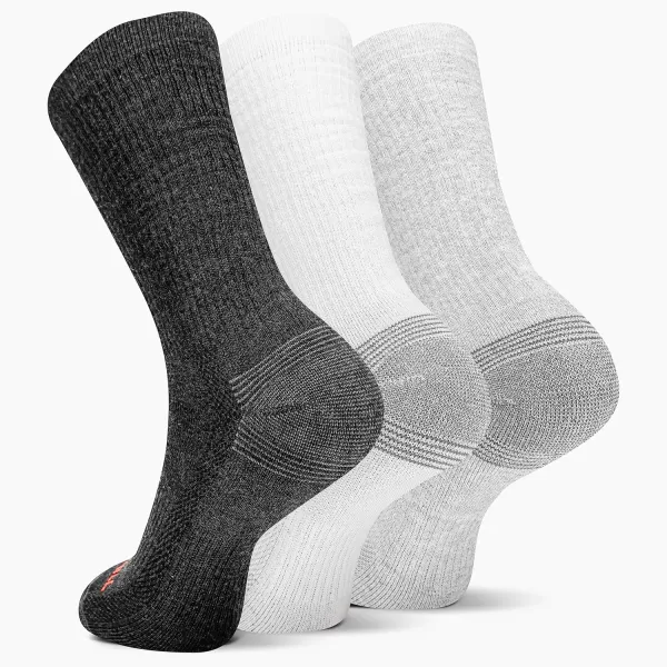 imageMerrell Mens and Womens Recycled Everyday Half Cushion Socks  3 Pairs  Breathable Hiking SocksCrew  Gray Assorted