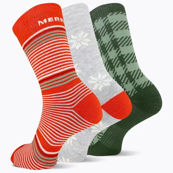 imageMerrell Mens and Womens Recycled Everyday Half Cushion Socks  3 Pairs  Breathable Hiking SocksCrew  Holiday Assorted
