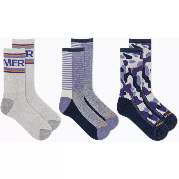 imageMerrell Mens and Womens Recycled Everyday Half Cushion Socks  3 Pairs  Breathable Hiking SocksCrew  Navy Assorted