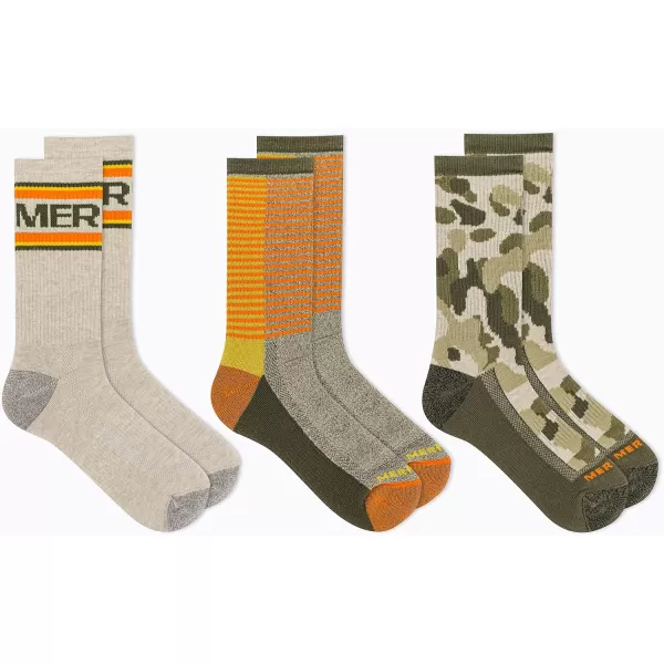 imageMerrell Mens and Womens Recycled Everyday Half Cushion Socks  3 Pairs  Breathable Hiking SocksCrew  Orange Assorted